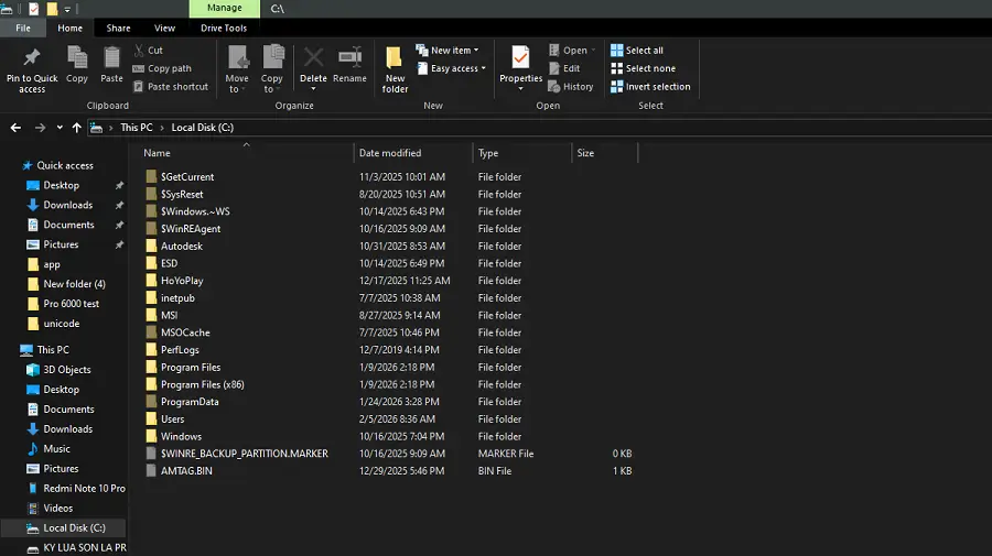 Các thư mục hệ thống ổ C